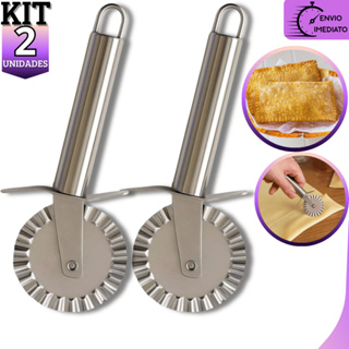 Kit 2 Carretilha Cortador Para Fechar e Cortar Massas Pastel Pizzas Em Aço Inox Premium em Oferta na Shopee
