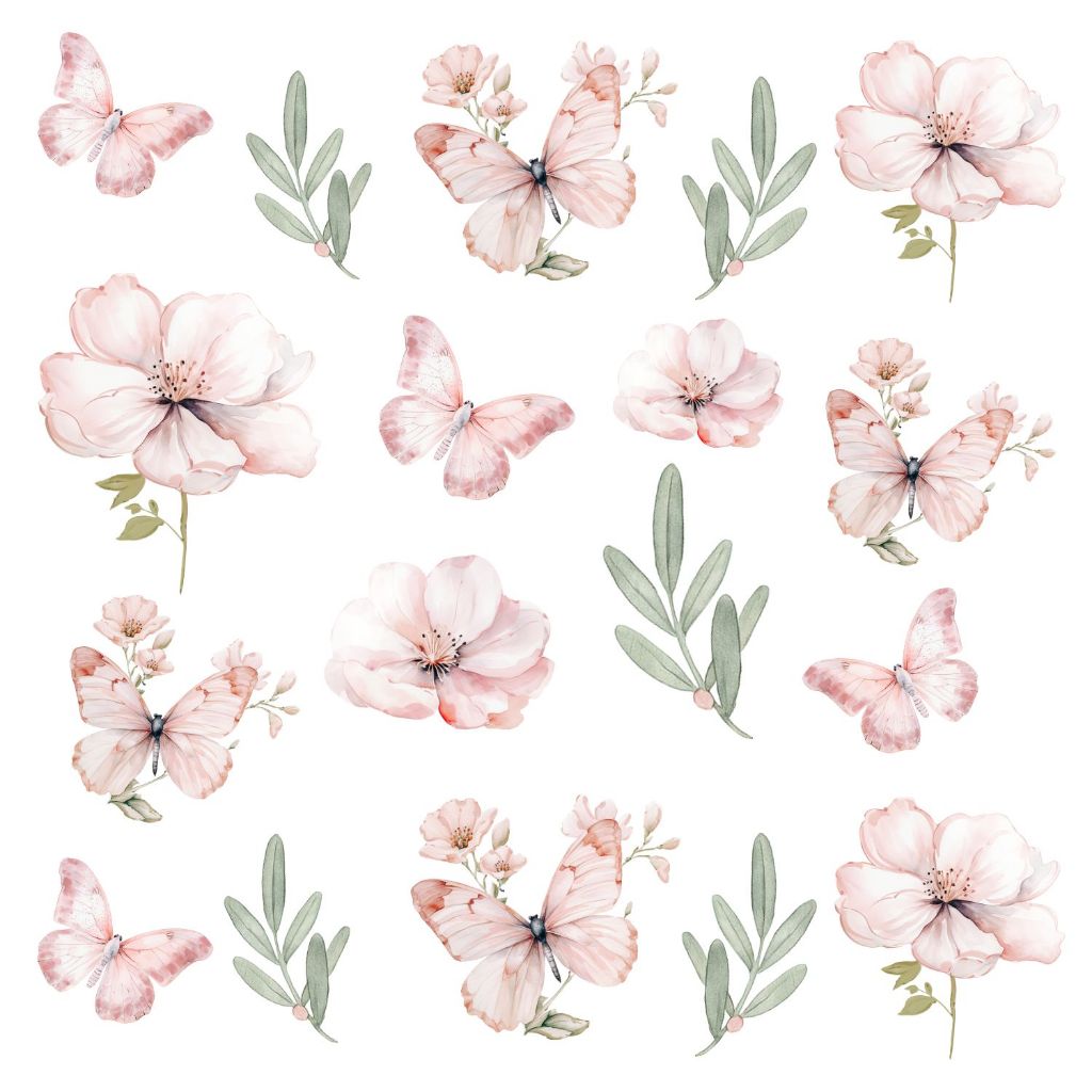Adesivo de Parede Borboletas Floral Flor Jardim Encantado Flores Rosa Quarto Decoração Menina em Oferta na Shopee