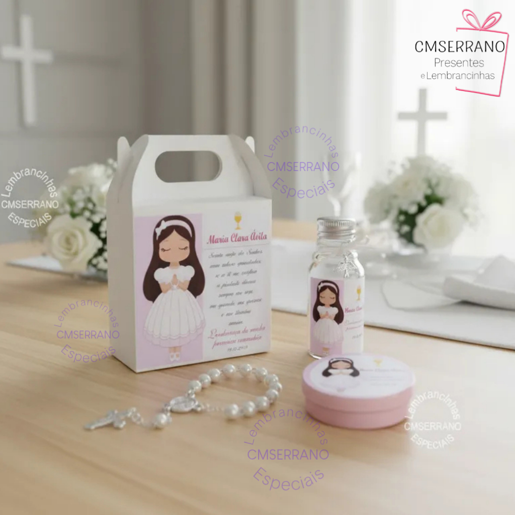 7 Lembrancinha Batizado 1ª Comunhão Eucaristia Crisma Personalizado Mini Terço Envio em 24h Tercinho