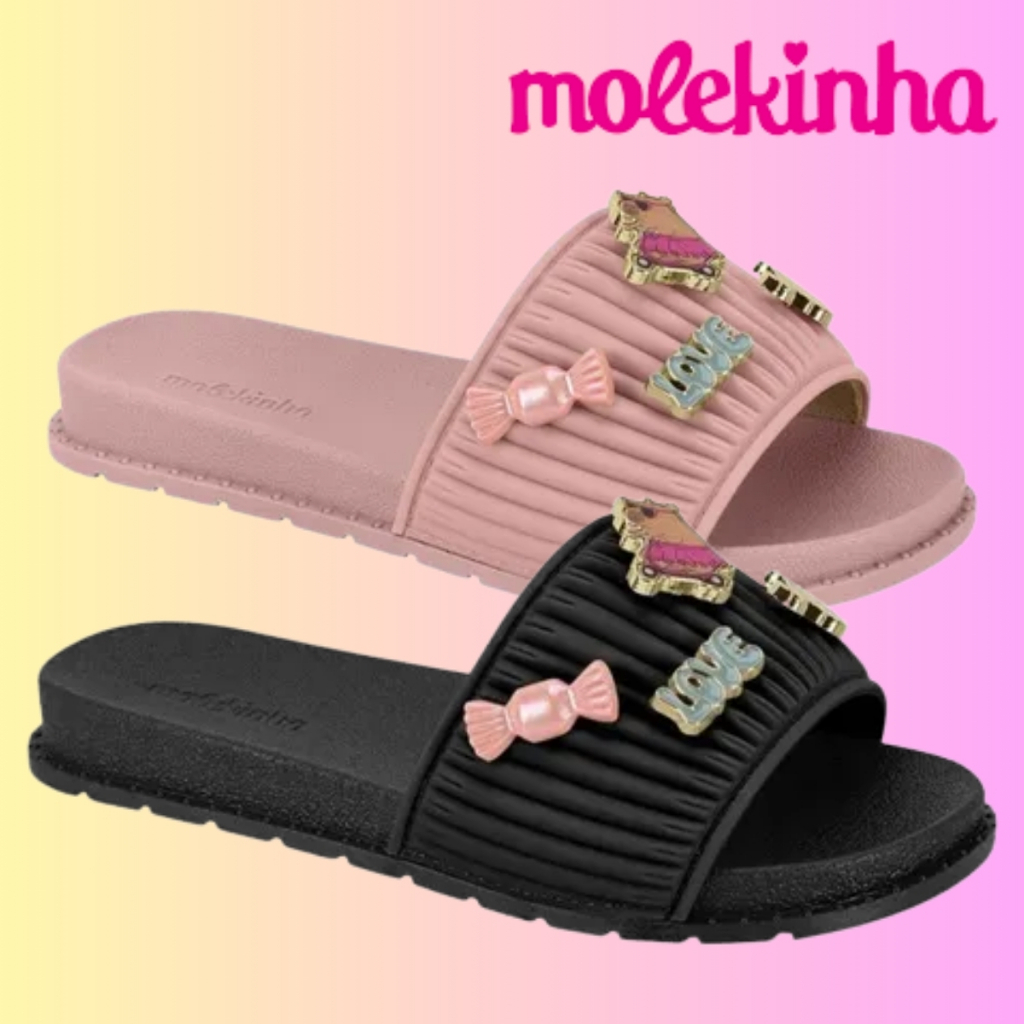 Chinelo Slide Infantil Molekinha Nuvem Apliques Divertidos Conforto | Lançamento ! | Original !