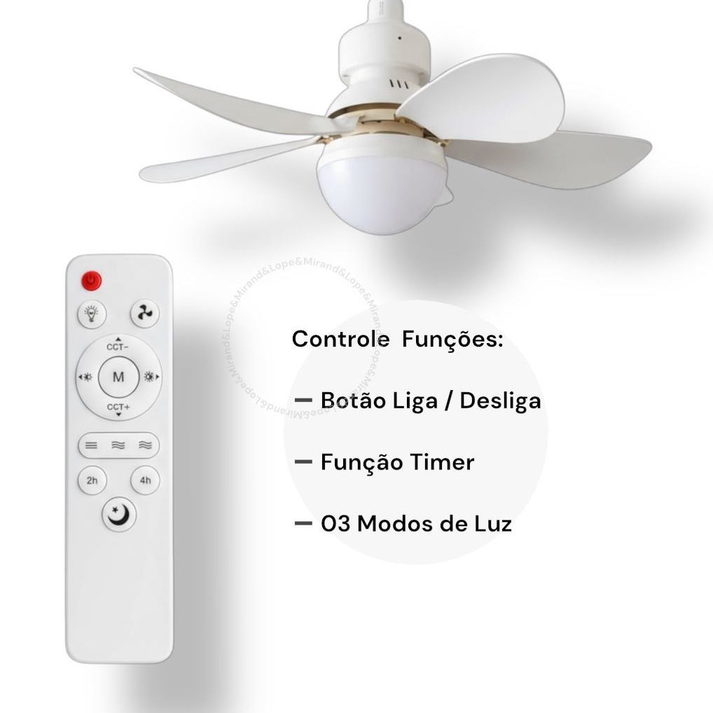 KIT 2/1 Ventilador de Teto Moderno com Luz LED 60W, Controle, 6 Hélices | Bivolt 110w-220w 01 ou 2un