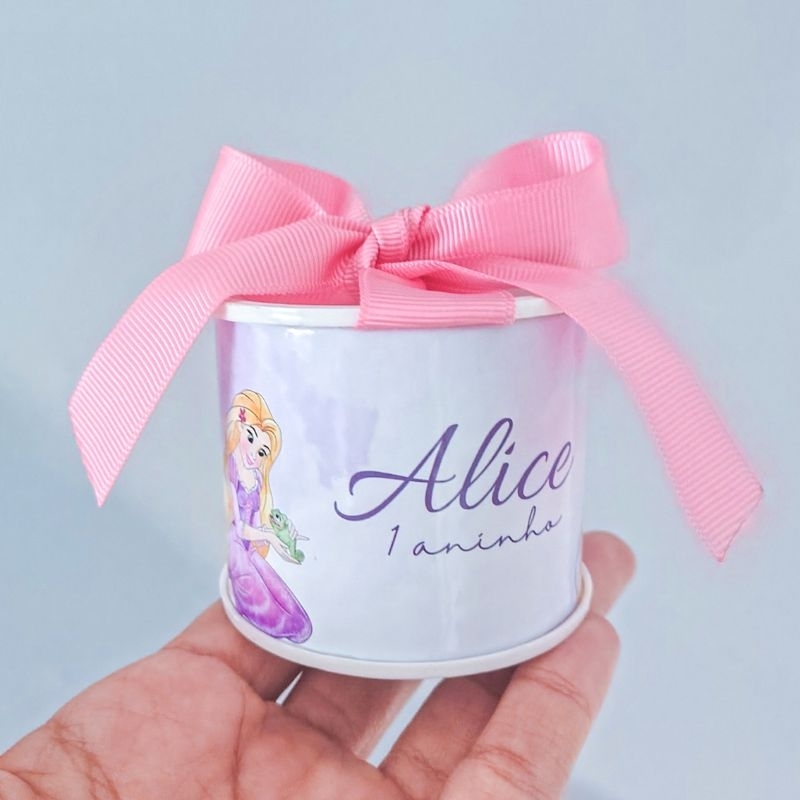 Kit mini tubolatas personalizadas 5x6 princesa Rapunzel - chá de bebê, lembrancinhas maternidade, batizado, aniversário