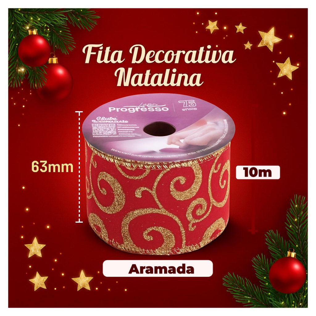 Fita Natalina Aramada 63mm 10 Metros FCG 015 Progresso Natal
