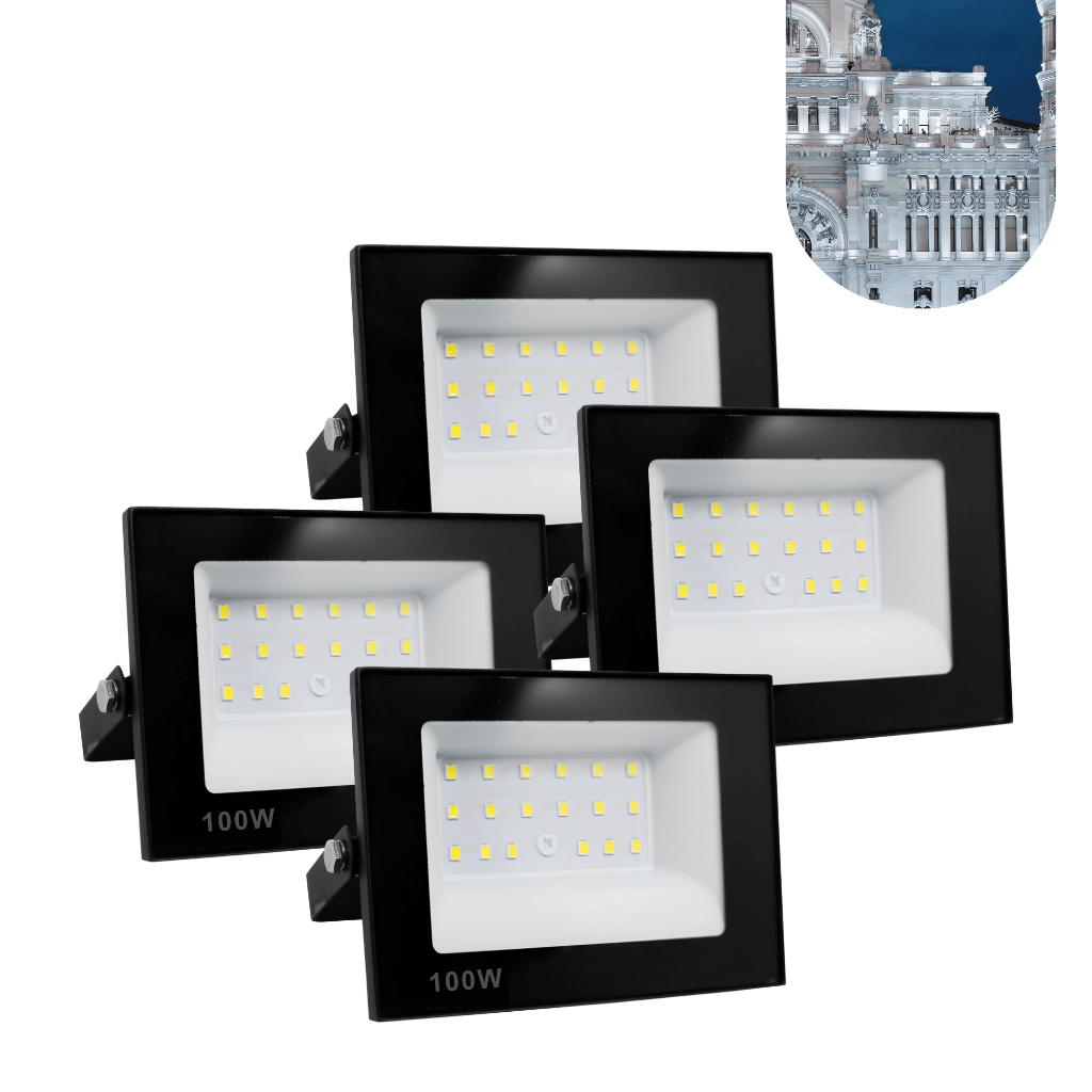 Kit 4 Refletor Led 100w Holofote Bivolt Prova Dagua Frio em Oferta na Shopee