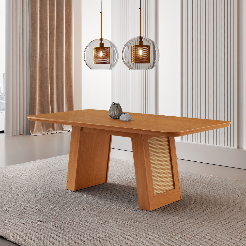 Mesa de Jantar Carolina 180cm Tampo Mdf Canto Copo Moderna Mobília em Oferta na Shopee