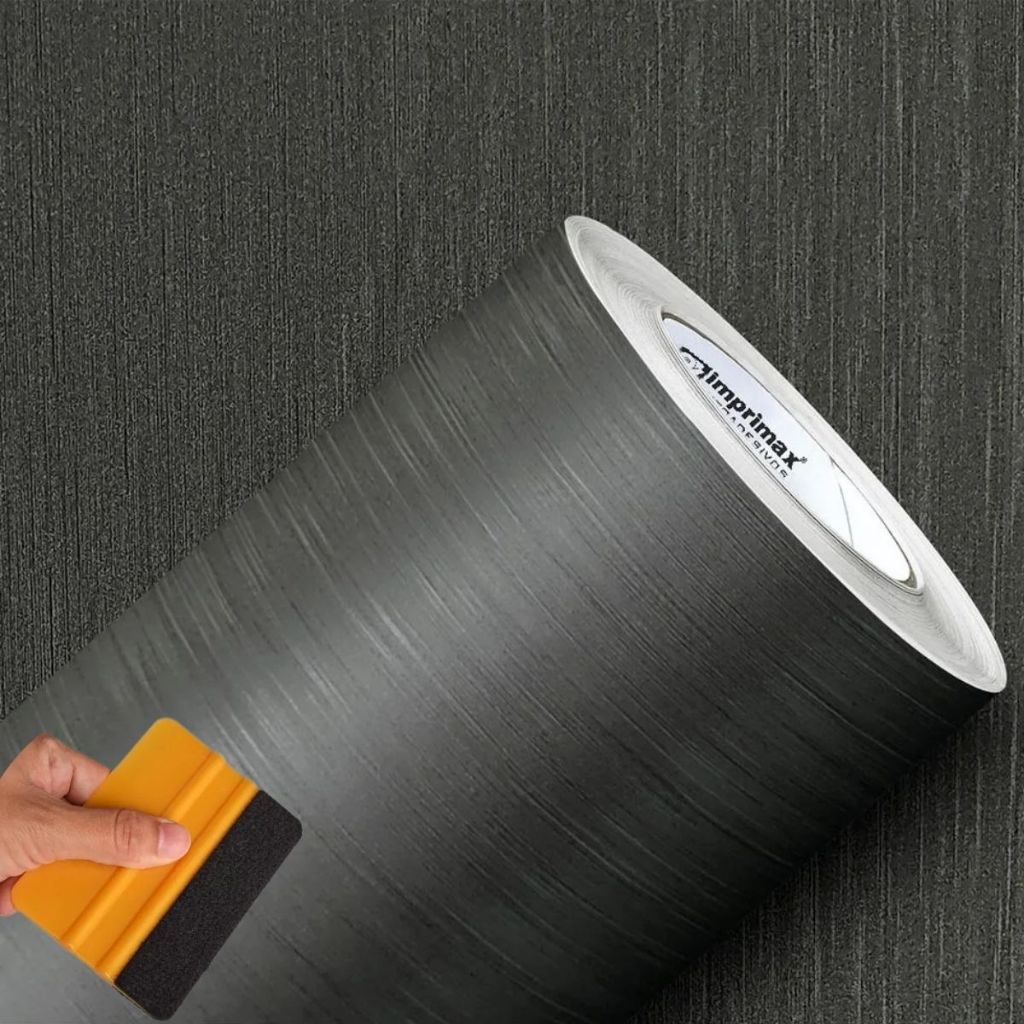 Papel Adesivo Vinil Envelopar Móveis Aço Escovado Grafite Imprimax - Largura de 60cm + Espátula