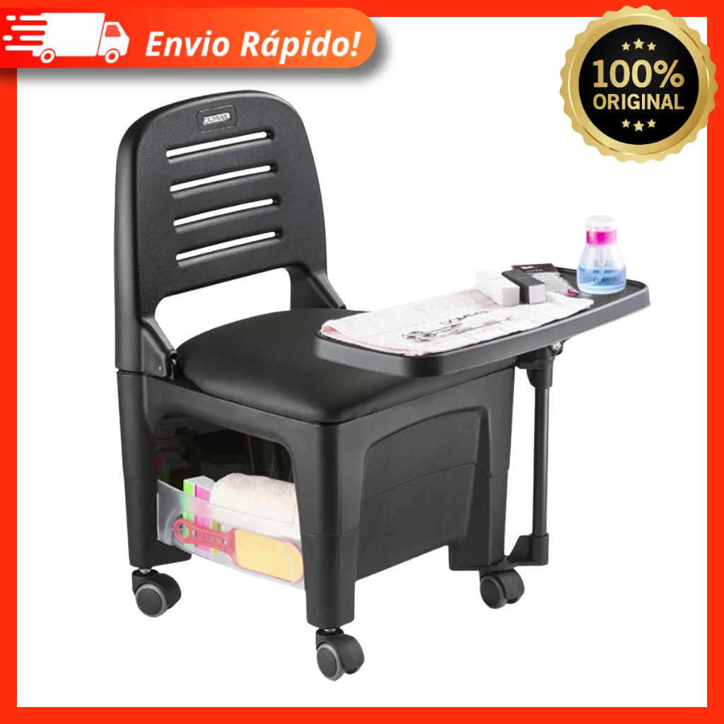 Cadeira Para Manicure Cirandinha Bari Dompel Preta C/ Mesa - Base Ampla e Quadrada
