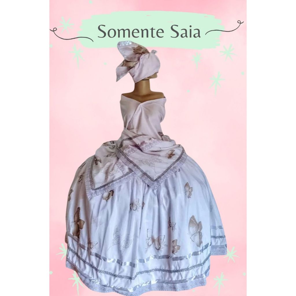 SAIA YANSÃ BRANCO COM PRATA - SAIA ORIXÁ, CABOCLO, BOIADEIRO, SANTO, POMBOGIRA, CIGANA UMBANDA E CANDOMBLÉ