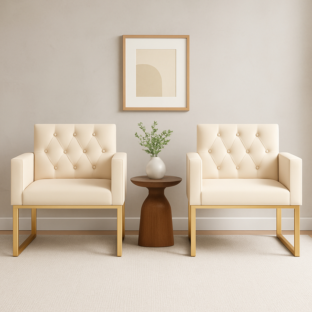 Kit 2 Poltronas Thais com Base de Ferro Dourado – Conforto e Estilo para Recepção