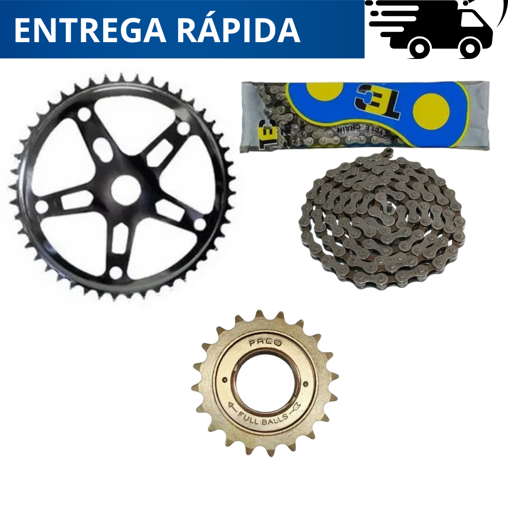 Kit Relação Bike Catraca 20 Dentes + Coroa 46 Dentes + Corrente Grossa NOVO