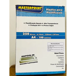 Polaseal Plástico p/ Plastificação 100 Folhas A4 220x307 0.10 250 Micras Com Brilho Masterprint