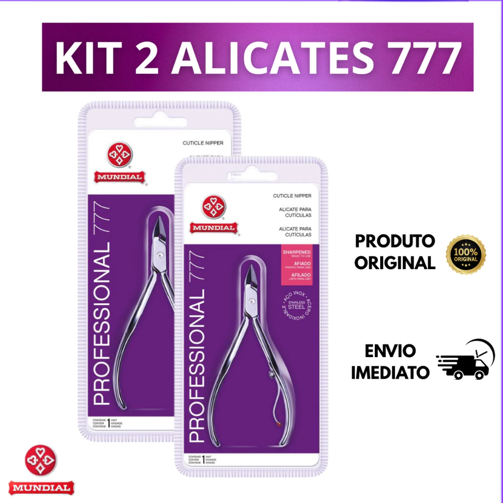 Kit 2 Alicates Cutícula Mundial 777 Profissional Inox Original esterilizável em autoclave afiado