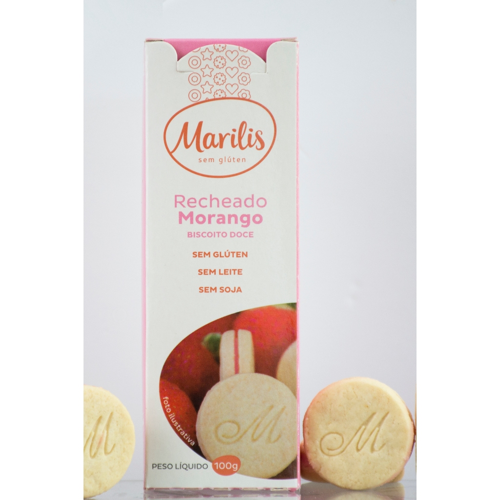 Biscoito Sem Glúten Recheado Morango Marilis 100g — imagem 2 de 2