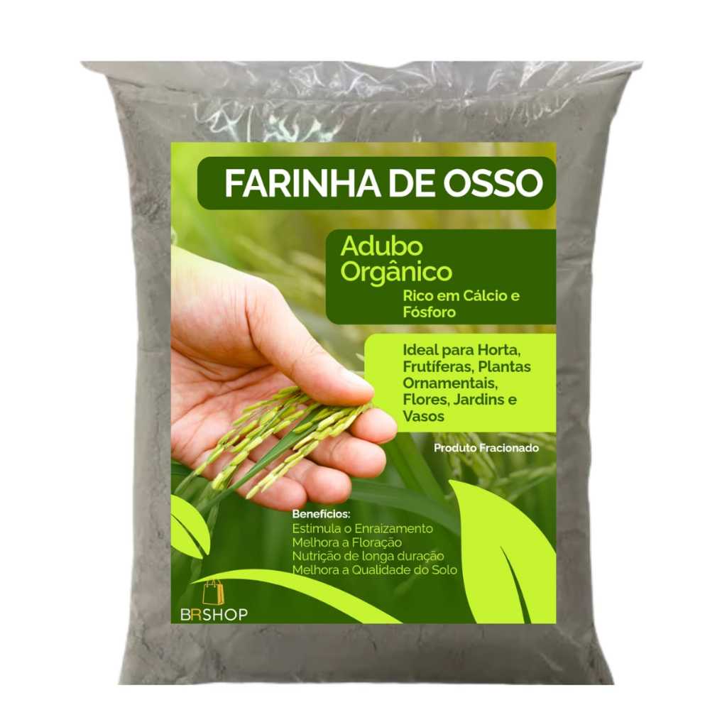 Farinha de Osso plantio Orgânico 1kg Natural Rico em Cálcio solo fértil para Plantas, Hortas, frutíferas e Jardins