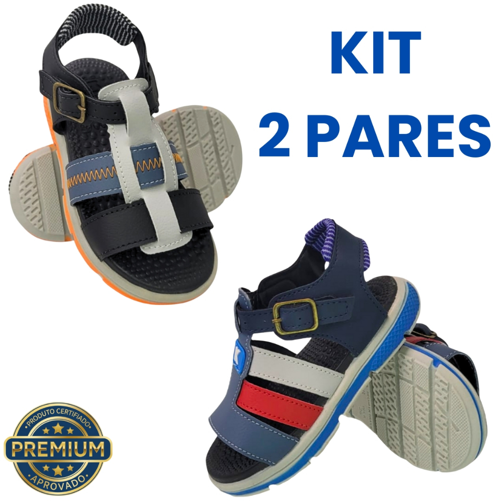 Kit 2 Pares de Sandália Infantil Masculina Escolar Menino Fivela Presente Dia Criança Confortável