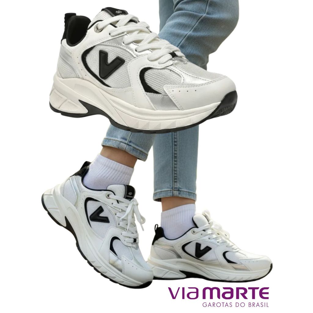 Tênis Feminino Via Marte Chunky Branco Conforto Estilo Jogging Sneaker Esportivo Leve Confortável