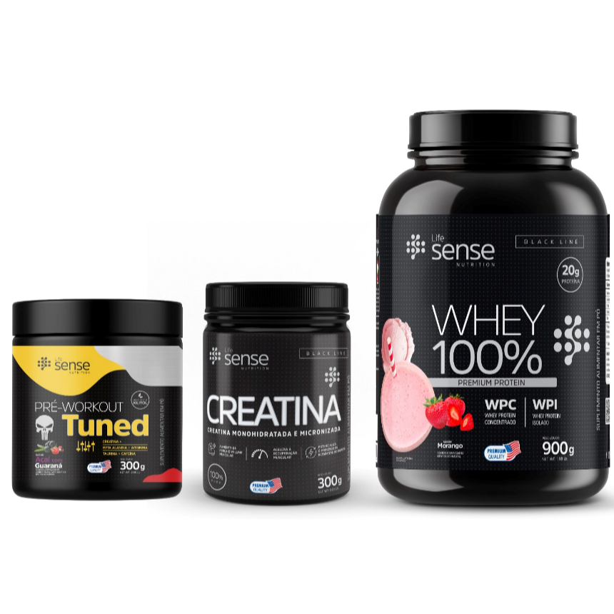 Combo Sense 2.0 (Whey 100% + Creatina 300gr + Pré treino TUNED)