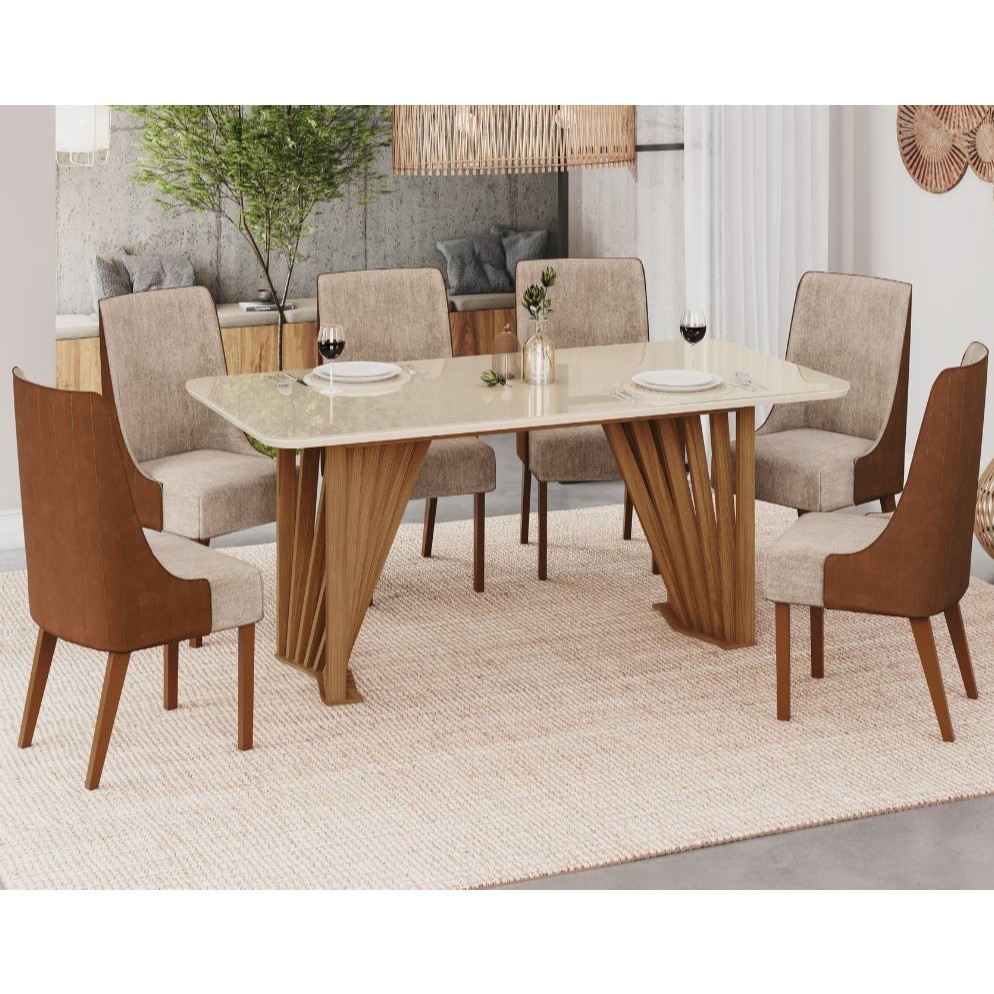 Conjunto Mesa De Jantar Henn Adriana Tampo De Vidro Com 6 Cadeiras em Oferta na Shopee