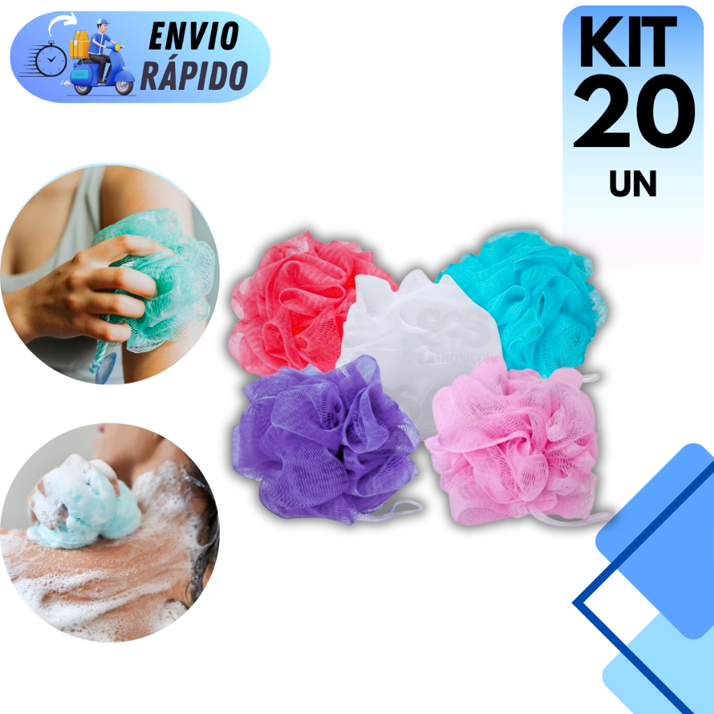 KIT 20 ESPONJA PRA BANHO BUCHA SQ COLORIDA MACIA ADERENTE MULTIUSO SORTIDAS