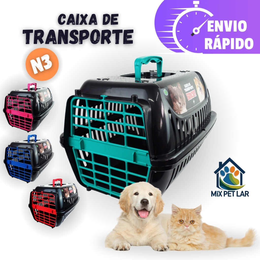 CAIXA DE TRANSPORTE PET Nº3 PARA CACHORROS GATOS PORTA COM 4 TRAVAS BRINQPET em Oferta na Shopee