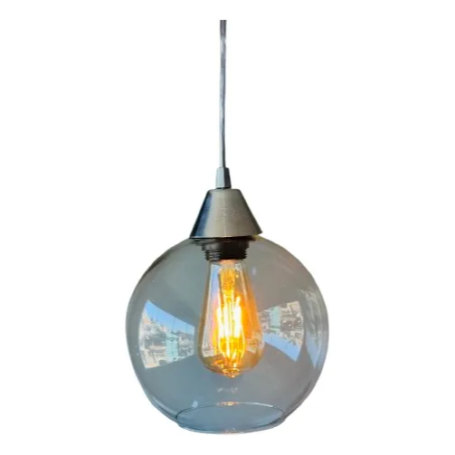 Lustre Pendente Vidro Transparente Base Prata Minimalista Sala e Cozinha Moderna e Elegante