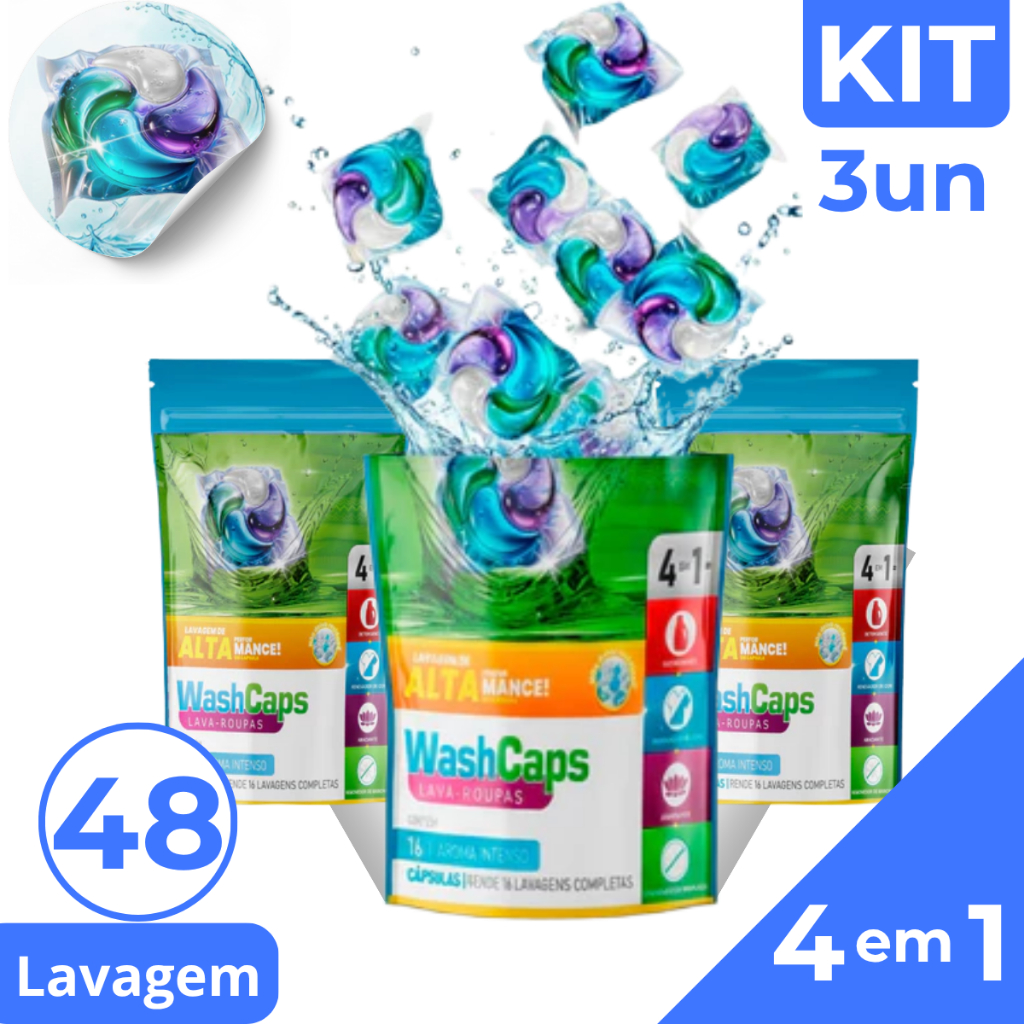 Sabão Cápsula Detergente Lava Roupas Washcaps 353g Perfume Delicado Suave 4em1 - 48 Cápsulas em Oferta na Shopee