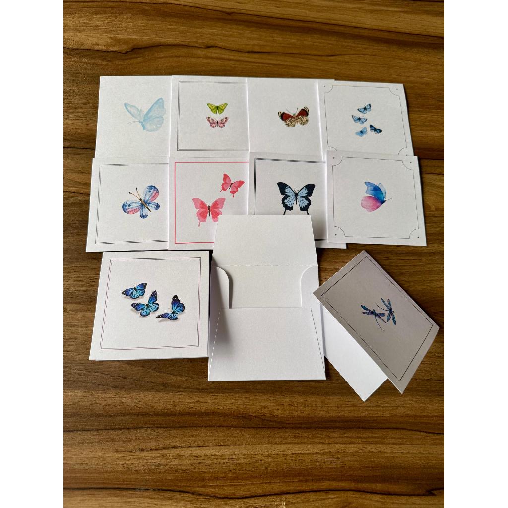 20 unid cartão com envelope - Tema Borboleta - papel branco