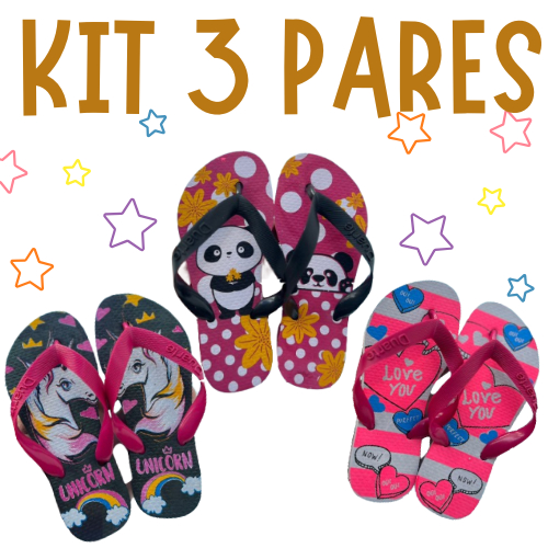 Kit 3 Pares de Chinelo Infantil Feminino Menina Leve Macio Mais Vendidos 2025