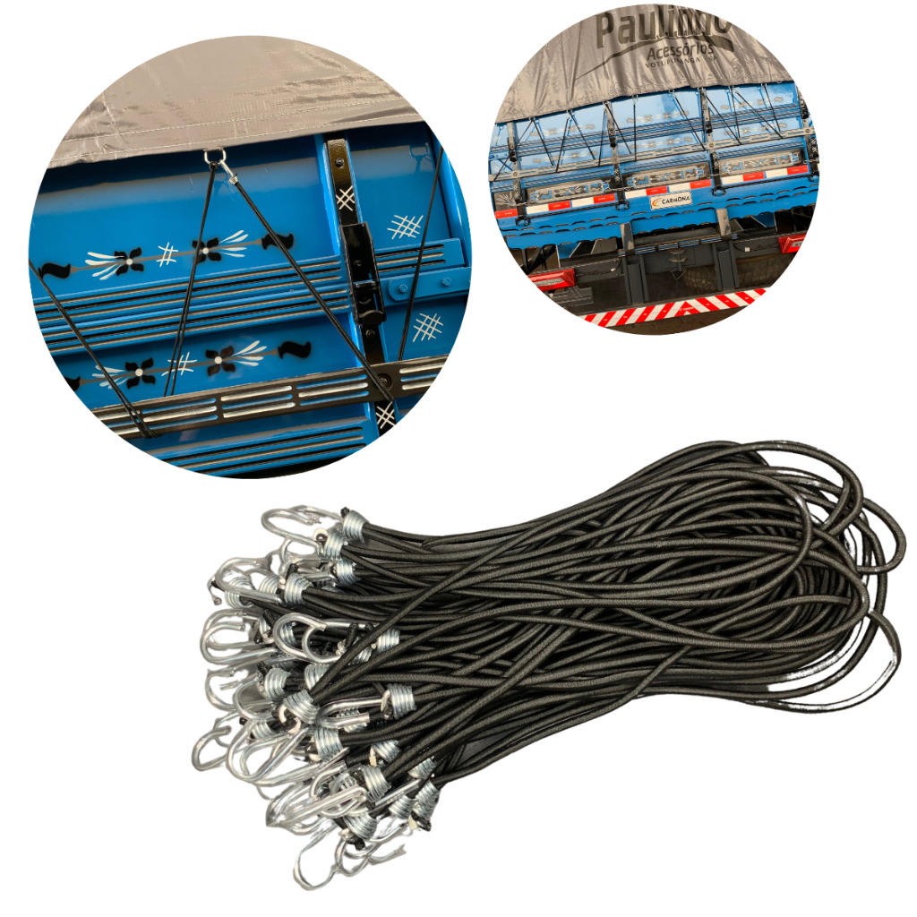 Kit 100 Extensores Elástico 35cm com Gancho para Lonas, Caminhões e Uso Doméstico Kit 100 Extensores Elástico 35cm com Gancho para Lonas, Caminhões e Uso Doméstico