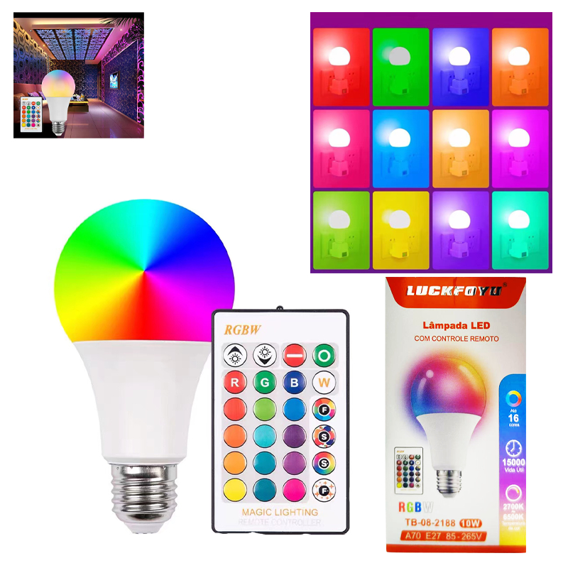 5W / 10W / 15W / E27 RGB, luz LED LAMBPATDA BULB,  controle RGB  regulável,decoração, imediatamente em Oferta na Shopee