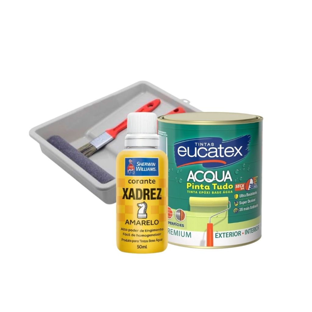 Kit Tinta Eucatex Epóxi Base Água 900ml Corante Xadrez Bandeja Pincel e Rolo Pequenos Reparos em Oferta na Shopee