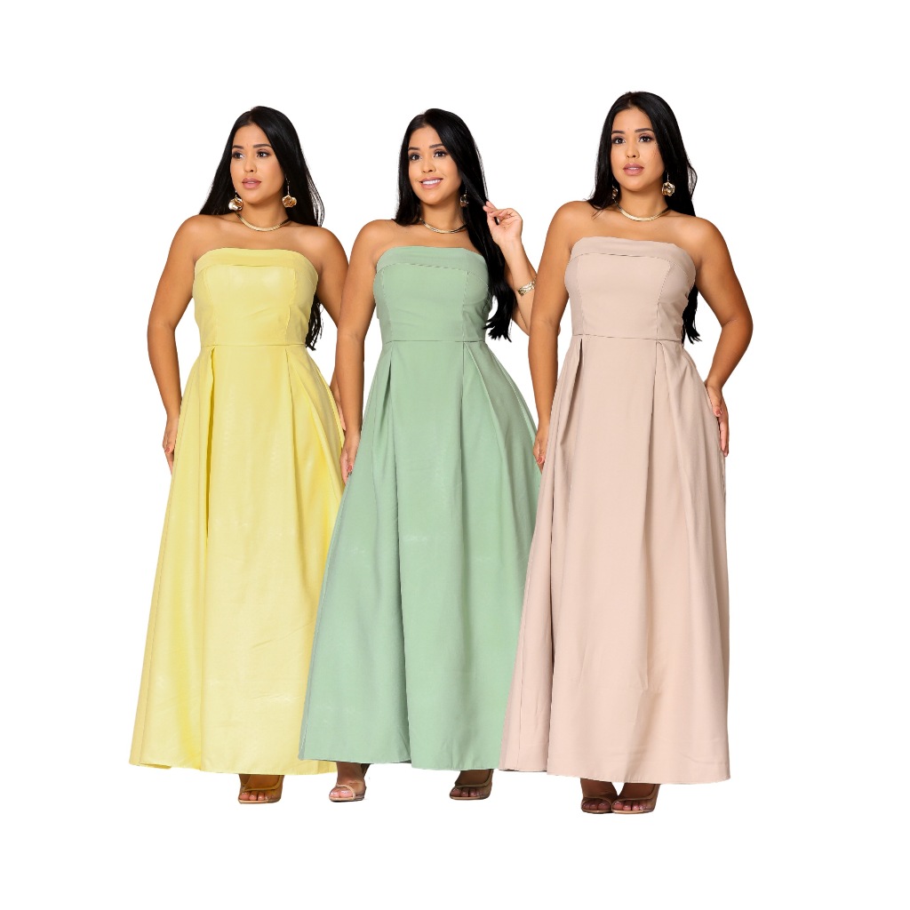 Vestido Longo Feminino Tomara que Caia com Bojo – Tecido Sensorial Forrado  M e G em Oferta na Shopee