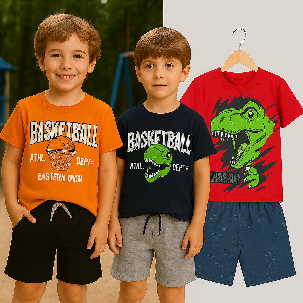 Kit 4 Peças - Camiseta/Regata e Bermuda Menino Verão | 2 Conjuntos Infantis Meninos | 2 ao 12