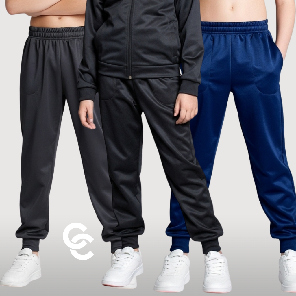 KIT COM 3 CALÇAS UNISSEX MODELO INFANTIL ESCOLAR COM BOLSOS NAS LATERAIS E ELASTICO NA CINTURA em Oferta na Shopee