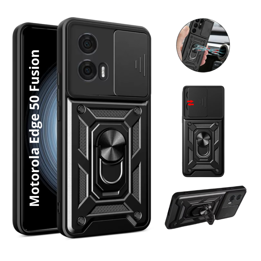 Capa Capinha Preta Proteção Nível Militar C/ Suporte e Proteção de Câmera P/ Motorola Edge 50 Fusion em Oferta na Shopee