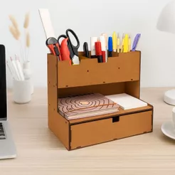 Porta Lápis, Caneta e Treco Organizador de Mesa MDF p/ Escritório Home Office Tesoura Bloco de Notas