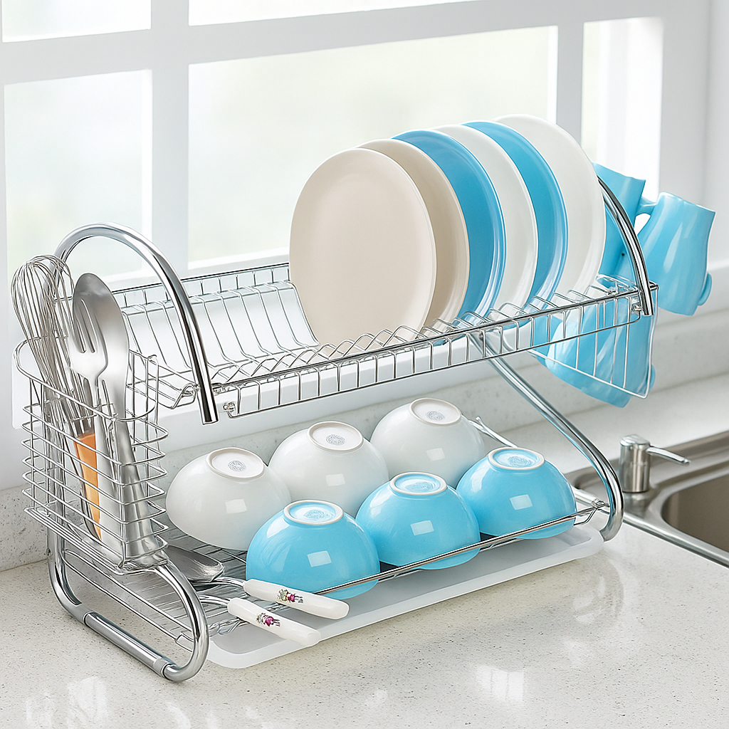 Escorredor De Louça Inox Suspenso Organizador De Cozinha Porta Talheres E Copos Grande Capacidade