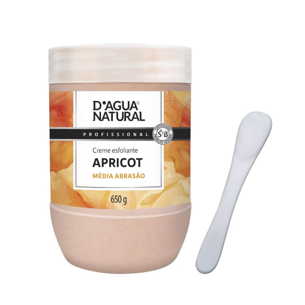 Creme Esfoliante Apricot Médio Abrasão D'Agua Natural 650g e Espátula Acrílica
