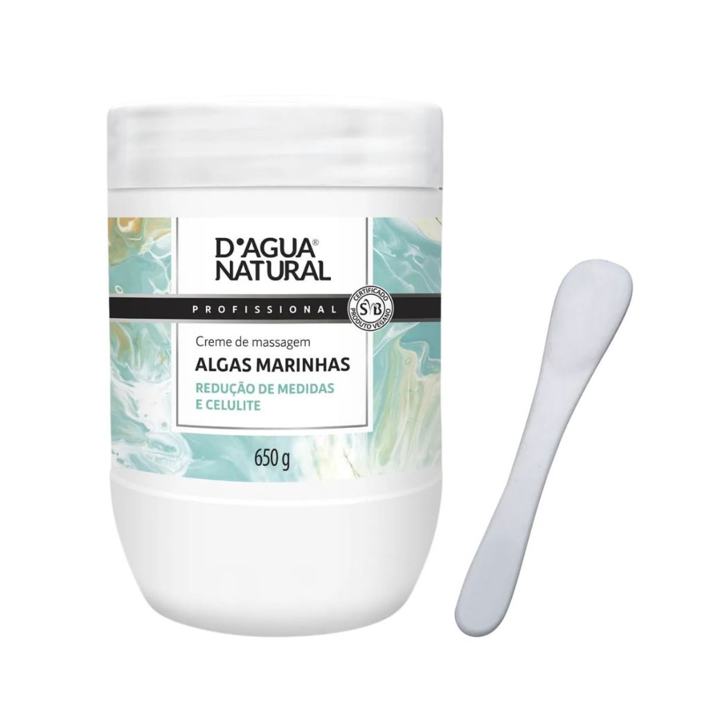 Creme de Massagem Algas Marinhas e Centella Asiática D'agua Natural 650g e Espátula Acrílica