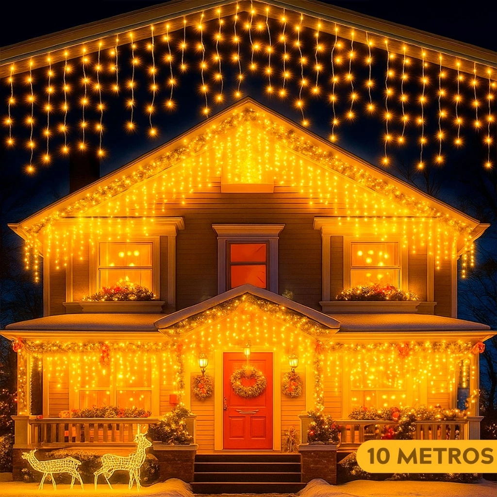 KIT CASCATA DE LUZ NATAL 400 LEDs 8 FUNÇÕES BRANCO QUENTE 110V OU 220V — imagem 1