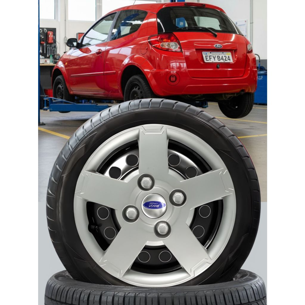 Jogo 4 Calotas Para Ford Ka Fiesta Aro 13 2008 A 2012 Com Emblema de Brinde Calota de Roda Para