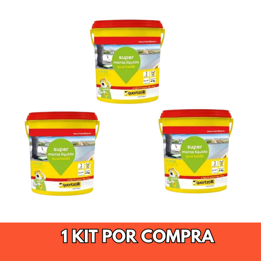KIT 3 Super Manta Líquida Impermeável Quartzolit Lajes emborrachada uso geral 4kg em Oferta na Shopee