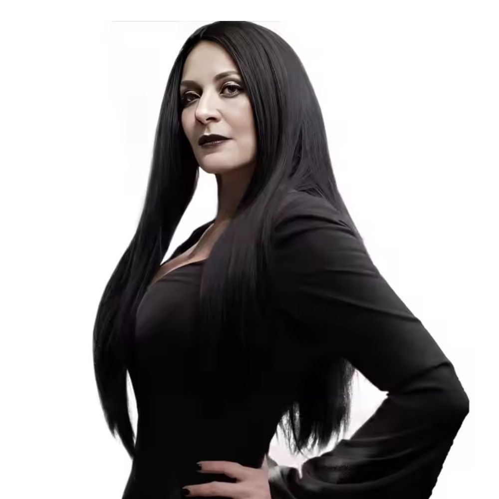 Peruca Front Lace Wig Cabelo Mortícia Halloween Longa Lisa