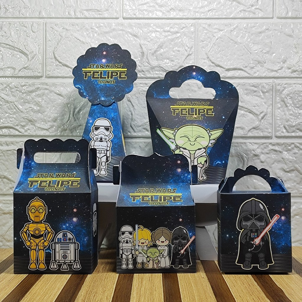 Kit Caixinhas Papelaria Personalizada Star Wars Lembrancinha Surpresa aniversário festa infantil Desmontado