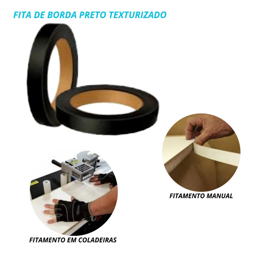 Fita de Borda Preto TX 22 35 64 mm ( 20M )  para MDF Acabamento Móveis Planejado Cozinha PVC