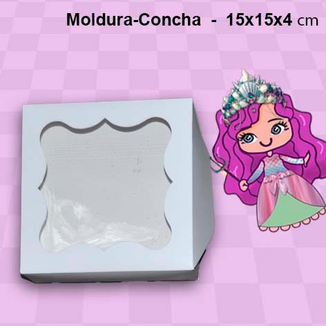 Embalagem Moldura Concha com Visor em papel Kraft | Branco - 15x15x04 cm- Pacotes com 10 unidades