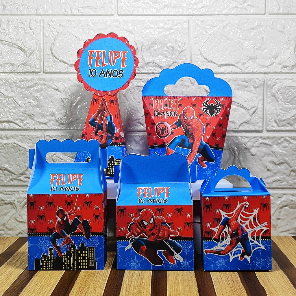 Kit Caixinhas Papelaria Personalizada Homem Aranha Lembrancinha Surpresa aniversário festa infantil Desmontado