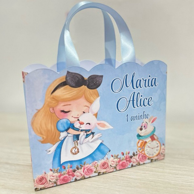 10 Sacolinhas Personalizadas Alice no País das Maravilhas - Lembrancinha infantil personalizada para aniversário