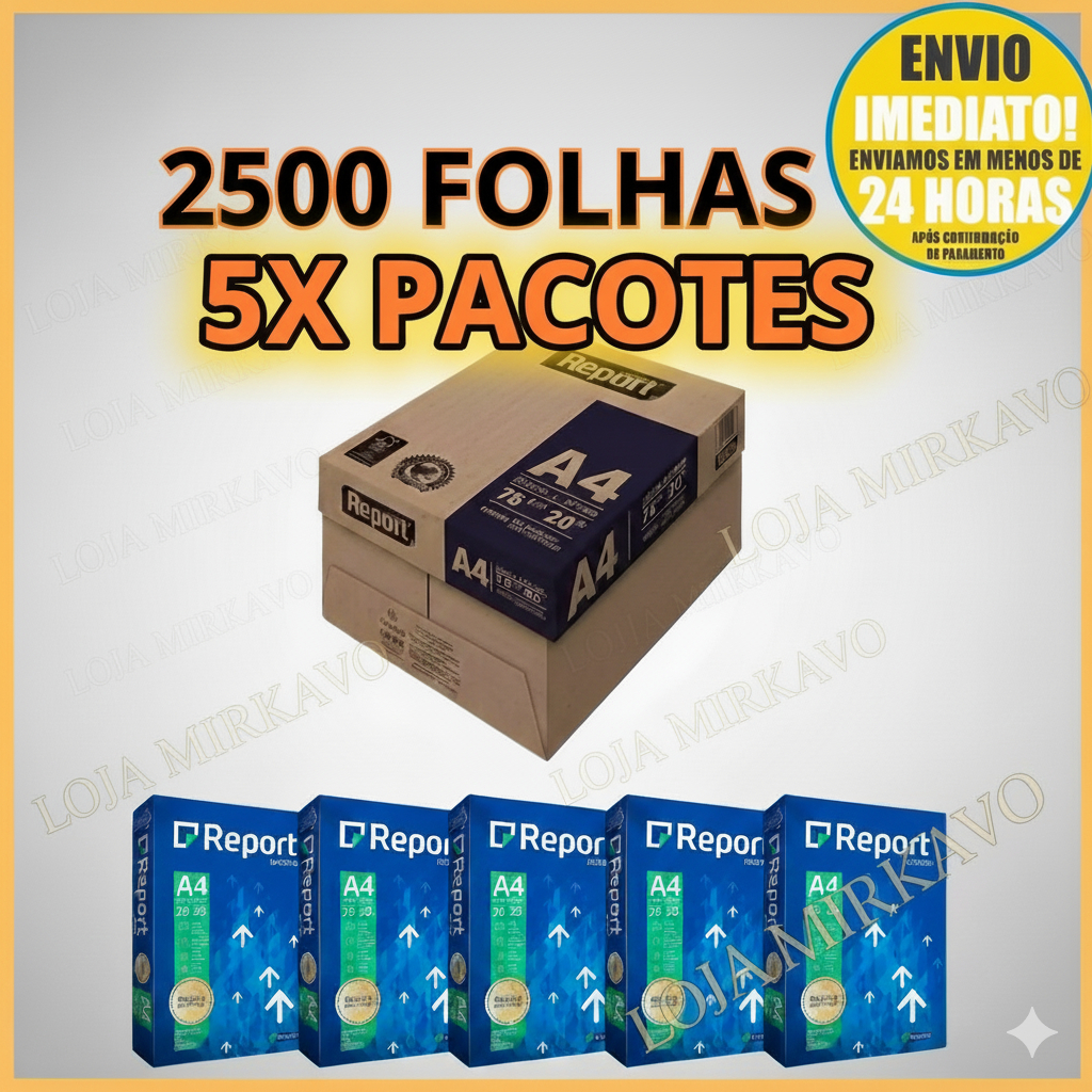5 Pacotes Papel Sulfite Atacado A4 Report 2500 Folhas 75gr 5 Resmas
