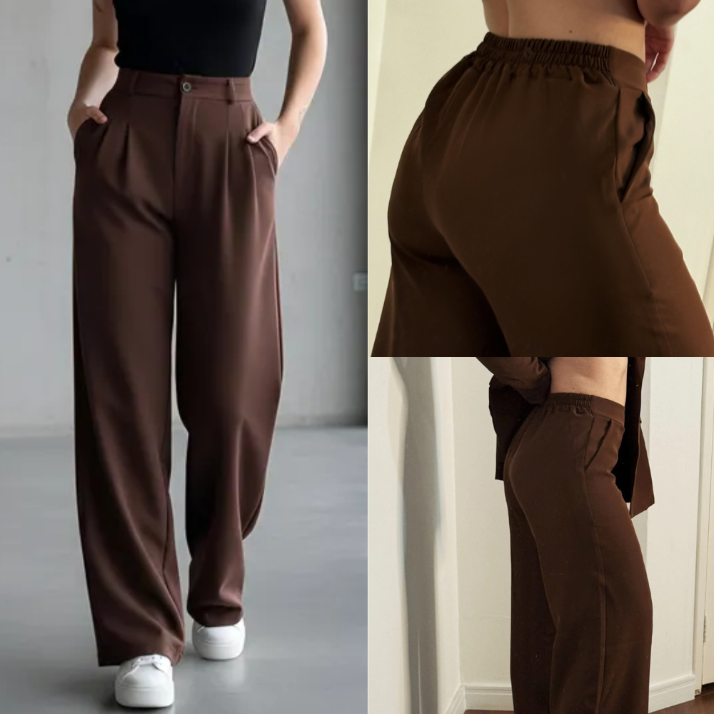 Calça Feminina Pantalona ALFAIATARIA COM ELÁSTICO NA CINTURA Wide Leg